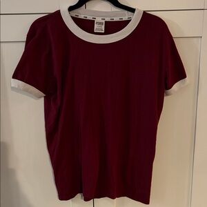 PINK Victoria's Secret Burgundy Tee with White Accents